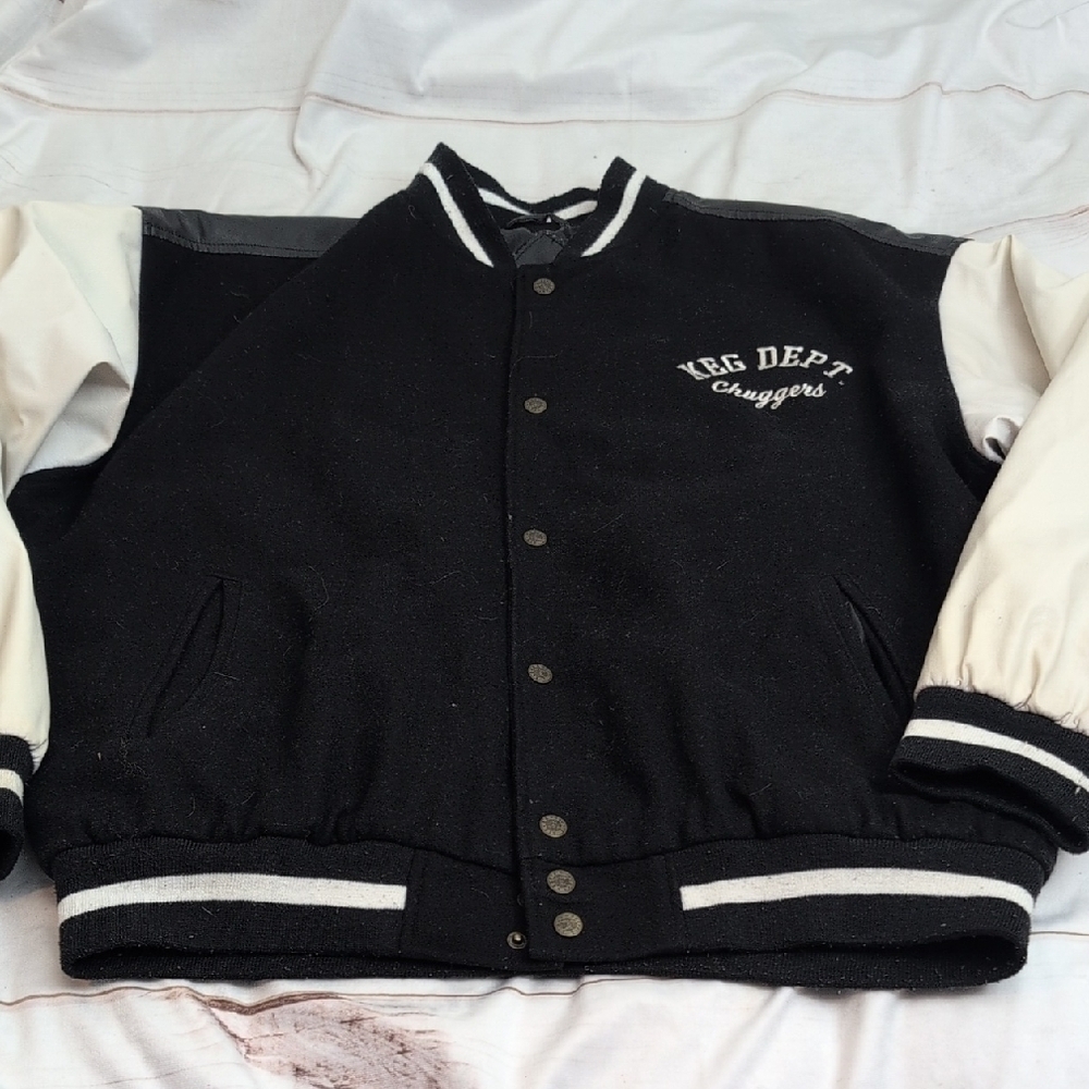 Vintage Steve & Barry Keg Dept Chuggers sz Large Mens Wool Varsity Bomber Jacket